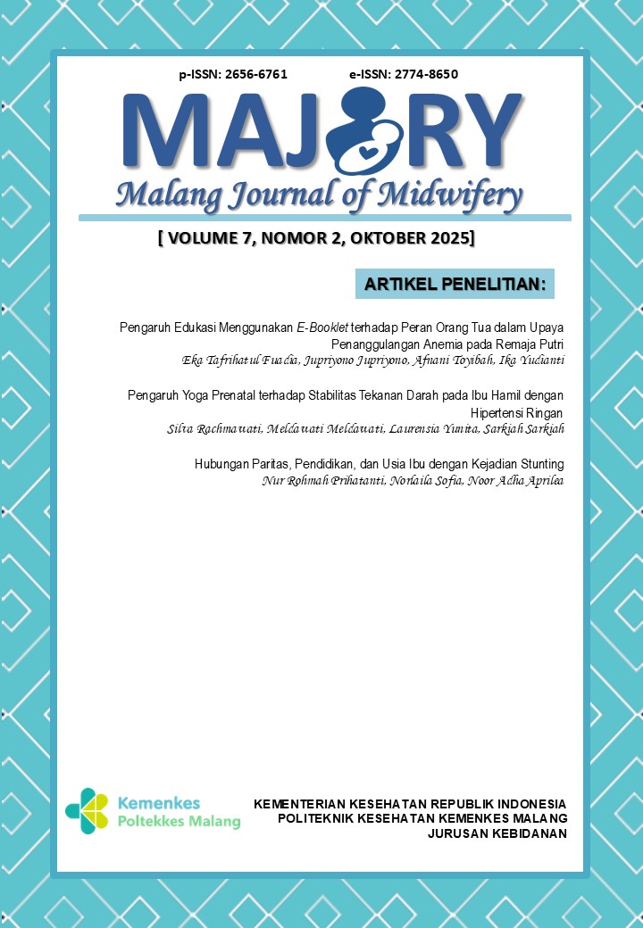 					View Vol. 7 No. 2 (2025): MAJORY : Malang Journal of Midwifery
				